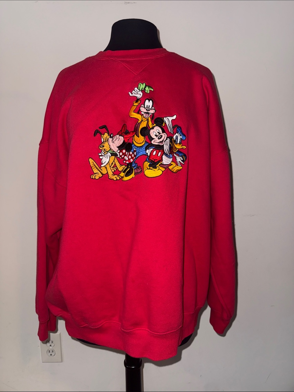 Disney Red Crewneck Sweatshirt with Classic Mickey & Friends Embroidery